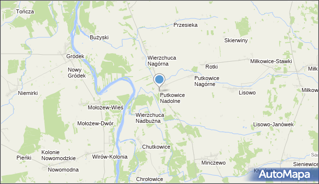 mapa Putkowice Nadolne, Putkowice Nadolne na mapie Targeo
